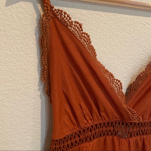 Lace and Lies Terra Cotta Crochet Lace Jumpsuit - Picture 7 of 14